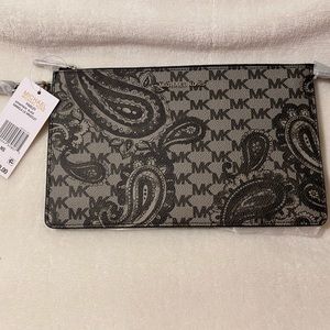 MICHAEL Michael Kors Large Paisley wristlet in Black with silver hardware